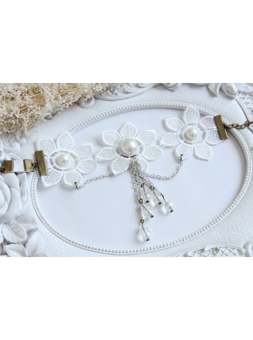 Fashion Retro Baroque White Tassel Bride Wedding Lace Flower Crystal Pearl Armband