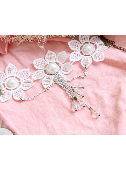 Fashion Retro Baroque White Tassel Bride Wedding Lace Flower Crystal Pearl Armband