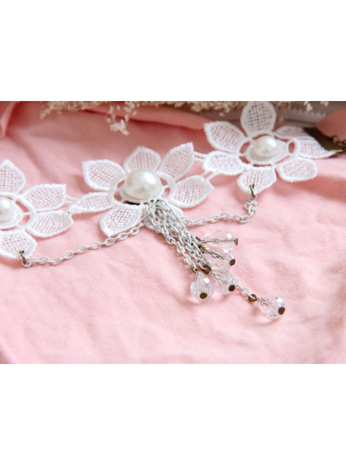 Fashion Retro Baroque White Tassel Bride Wedding Lace Flower Crystal Pearl Armband