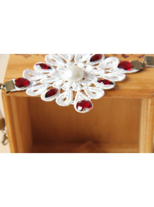 Fashion Retro Wedding Dress Bride White Pearl Red Diamond Lace Exaggerated Personality Armband