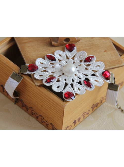 Fashion Retro Wedding Dress Bride White Pearl Red Diamond Lace Exaggerated Personality Armband