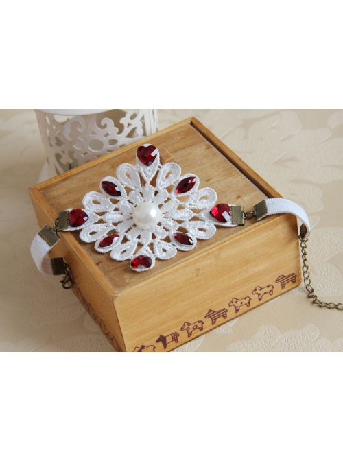 Fashion Retro Wedding Dress Bride White Pearl Red Diamond Lace Exaggerated Personality Armband