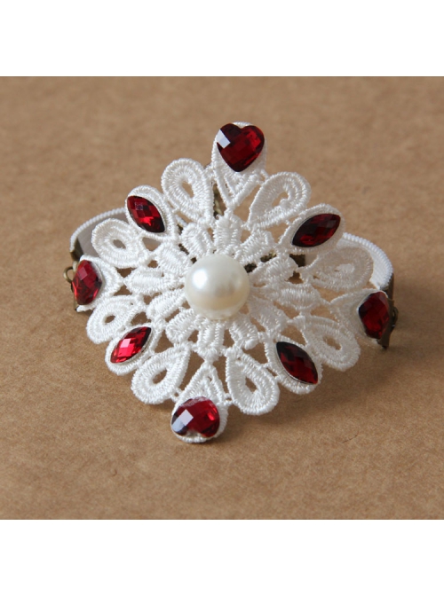 Fashion Retro Wedding Dress Bride White Pearl Red Diamond Lace Exaggerated Personality Armband
