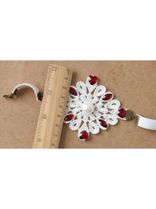 Fashion Retro Wedding Dress Bride White Pearl Red Diamond Lace Exaggerated Personality Armband