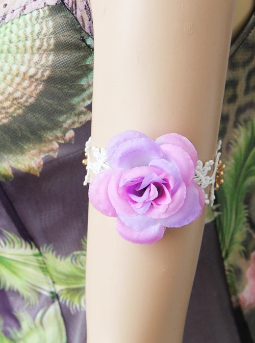 Retro Fashion Festival Dancing Purple Flower White Lace Female Armband