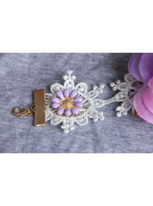 Retro Fashion Festival Dancing Purple Flower White Lace Female Armband