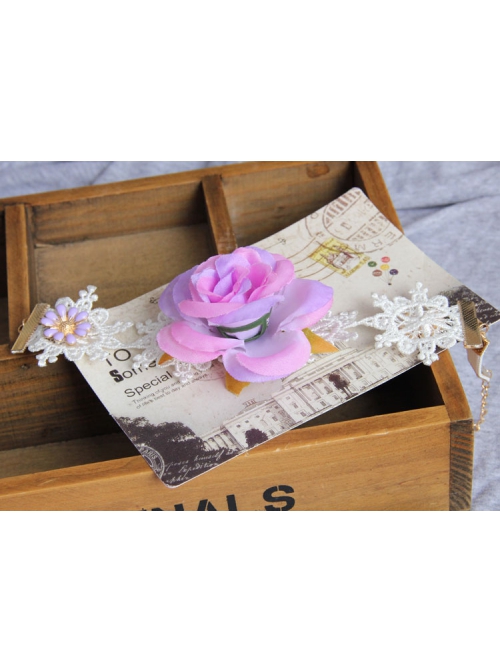 Retro Fashion Festival Dancing Purple Flower White Lace Female Armband
