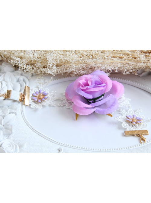 Retro Fashion Festival Dancing Purple Flower White Lace Female Armband