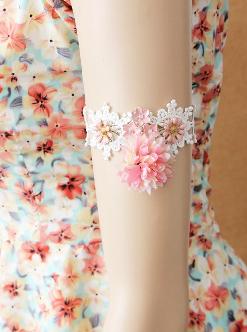 Fashion Leisure Seaside Beach Vacation White Lace Pink Flowers Female Armband