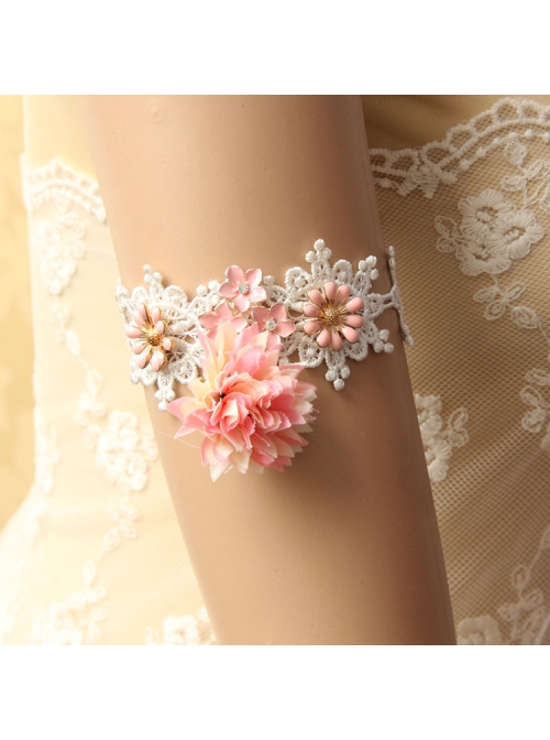 Fashion Leisure Seaside Beach Vacation White Lace Pink Flowers Female Armband