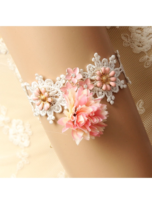 Fashion Leisure Seaside Beach Vacation White Lace Pink Flowers Female Armband