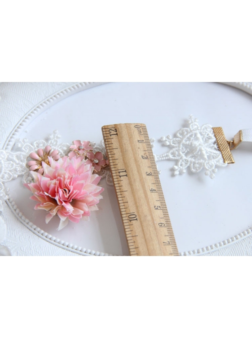 Fashion Leisure Seaside Beach Vacation White Lace Pink Flowers Female Armband