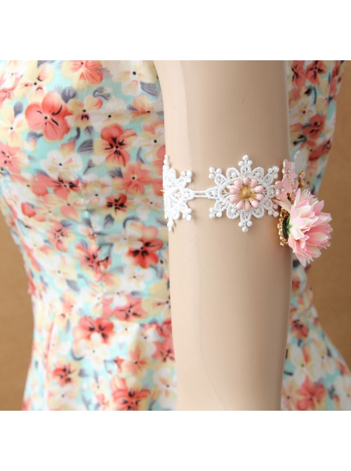 Fashion Leisure Seaside Beach Vacation White Lace Pink Flowers Female Armband