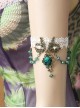 Fashion Dark Green Rose Flower Crystal Retro Dance White Lace Elastic Female Armband