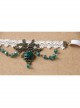 Fashion Dark Green Rose Flower Crystal Retro Dance White Lace Elastic Female Armband