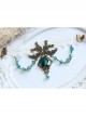 Fashion Dark Green Rose Flower Crystal Retro Dance White Lace Elastic Female Armband