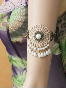 Fashion Nightclub Prom Retro Golden Lace White Pearl Female Armband