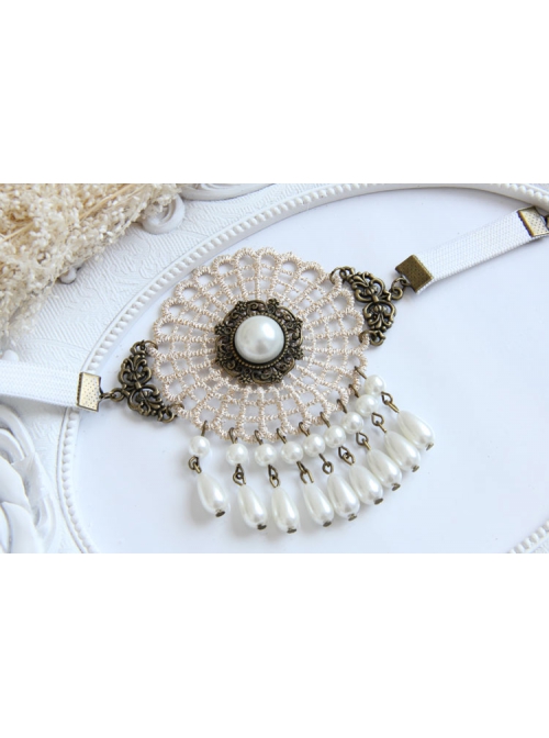 Fashion Nightclub Prom Retro Golden Lace White Pearl Female Armband