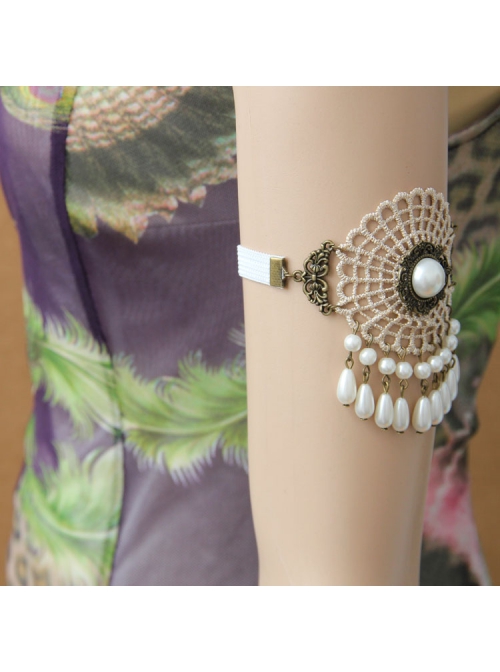 Fashion Nightclub Prom Retro Golden Lace White Pearl Female Armband