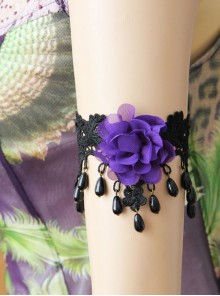 Palace Retro Fashion Purple Flower Black Lace Water Drop Pearl Female Armband