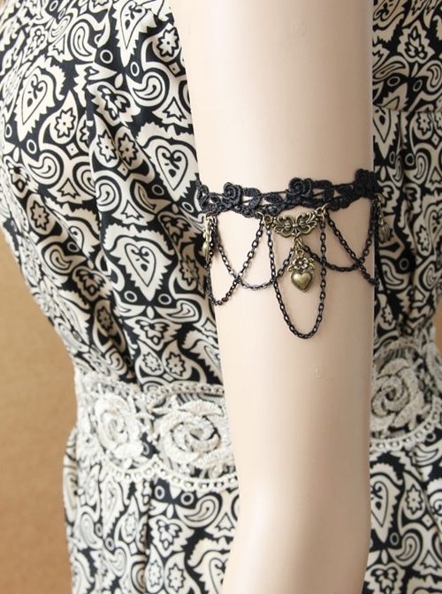 Fashion Retro Gothic Party Dancing Little Love Black Lace Tassel Female Armband
