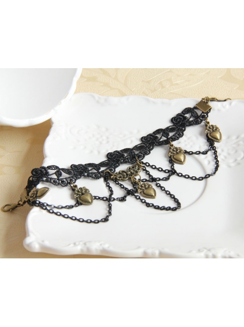 Fashion Retro Gothic Party Dancing Little Love Black Lace Tassel Female Armband