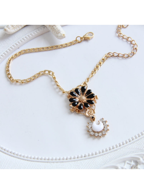 Lucky Fashion Sweet Black Flower Swan Golden Chain Female Anklet