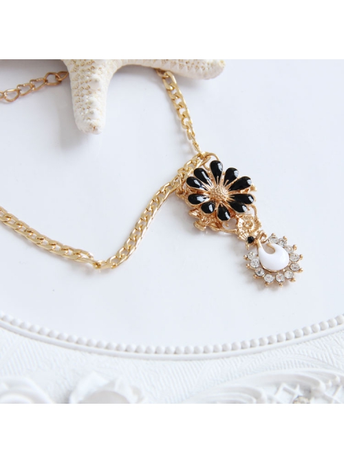 Lucky Fashion Sweet Black Flower Swan Golden Chain Female Anklet