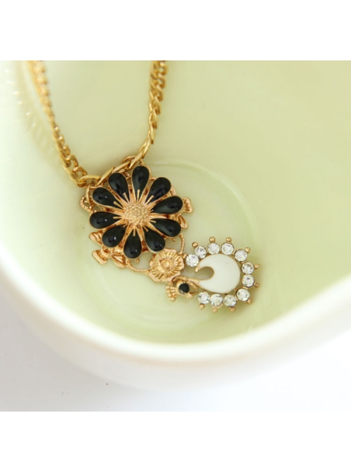 Lucky Fashion Sweet Black Flower Swan Golden Chain Female Anklet