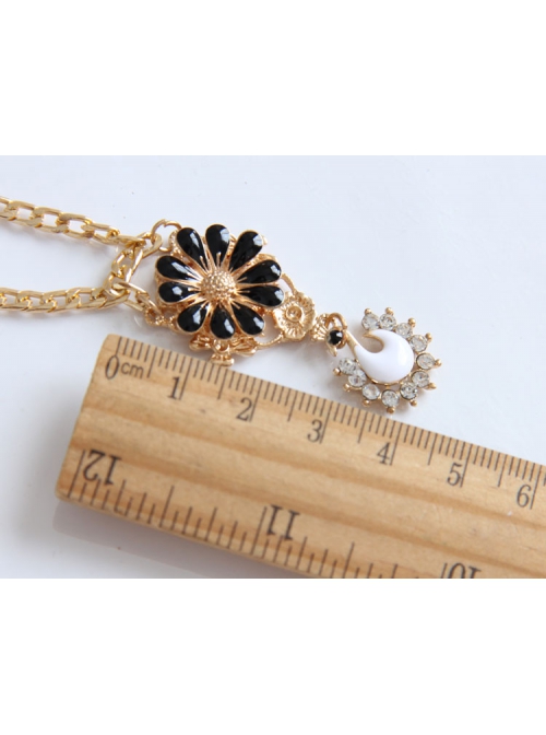 Lucky Fashion Sweet Black Flower Swan Golden Chain Female Anklet