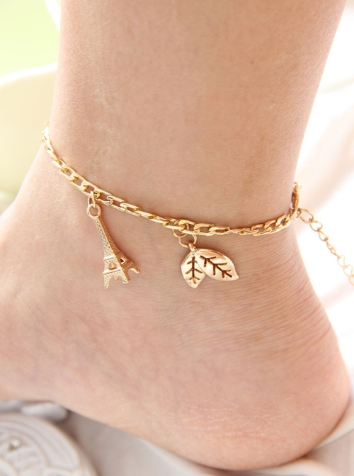 Valentine'S Day Fashion Retro Personality Female Golden Leaves Tower Anklet