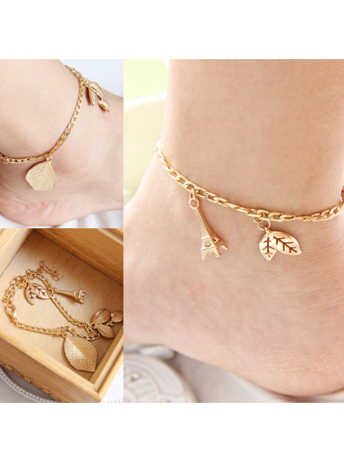 Valentine'S Day Fashion Retro Personality Female Golden Leaves Tower Anklet
