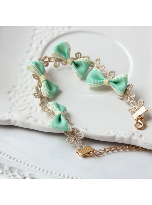 Retro Fashion Cute Green Bow Golden Lace Flower Female Anklet