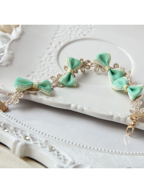 Retro Fashion Cute Green Bow Golden Lace Flower Female Anklet