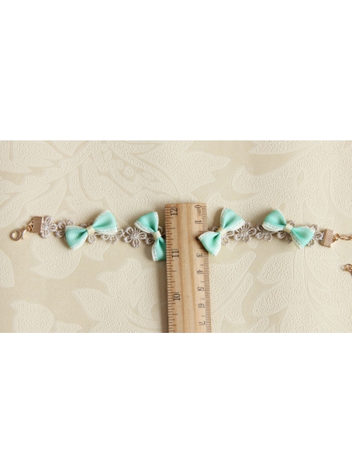 Retro Fashion Cute Green Bow Golden Lace Flower Female Anklet