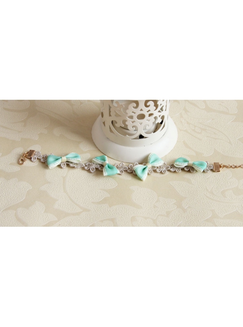Retro Fashion Cute Green Bow Golden Lace Flower Female Anklet