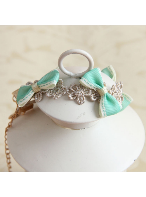 Retro Fashion Cute Green Bow Golden Lace Flower Female Anklet