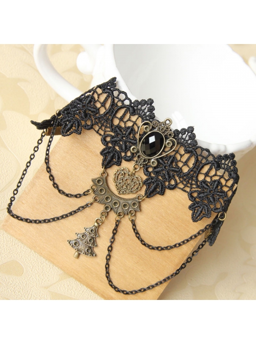 Handmade Retro Fashion Gothic Love Christmas Tree Black Lace Tassel Female Armband