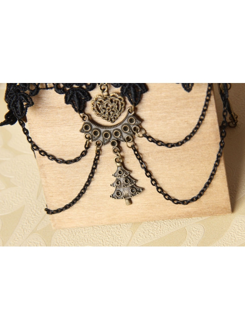 Handmade Retro Fashion Gothic Love Christmas Tree Black Lace Tassel Female Armband