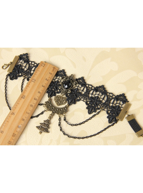 Handmade Retro Fashion Gothic Love Christmas Tree Black Lace Tassel Female Armband