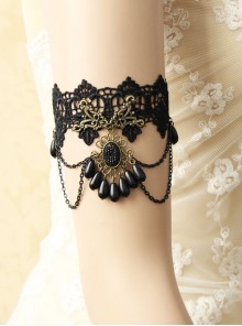 Fashion Palace Gothic Retro Bride Black Lace Flower Tassel Water Drop Pearl Armband