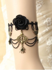Vintage Gothic Bride Fashion Spider Black Rose Lace Tassel Female Armband