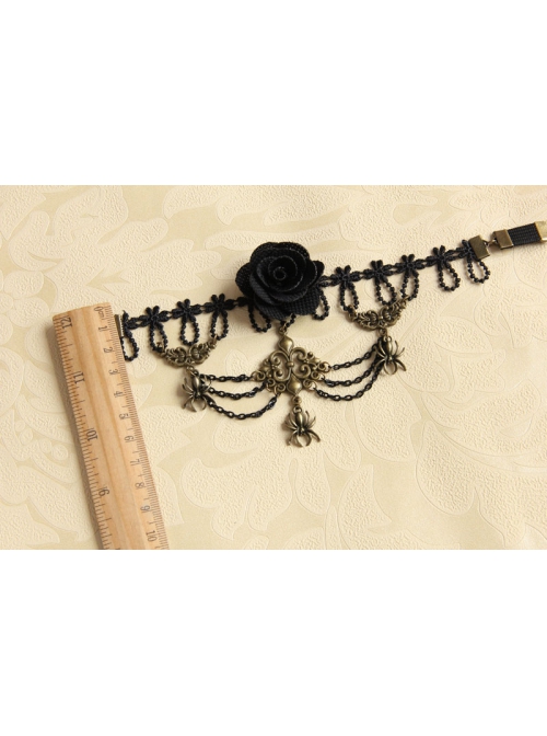 Vintage Gothic Bride Fashion Spider Black Rose Lace Tassel Female Armband