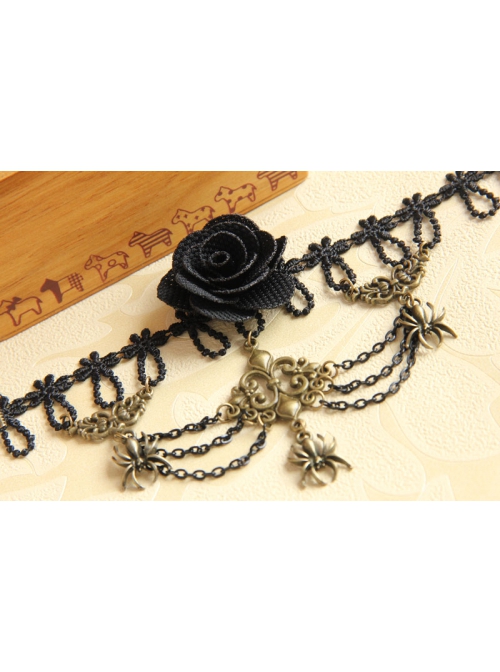 Vintage Gothic Bride Fashion Spider Black Rose Lace Tassel Female Armband
