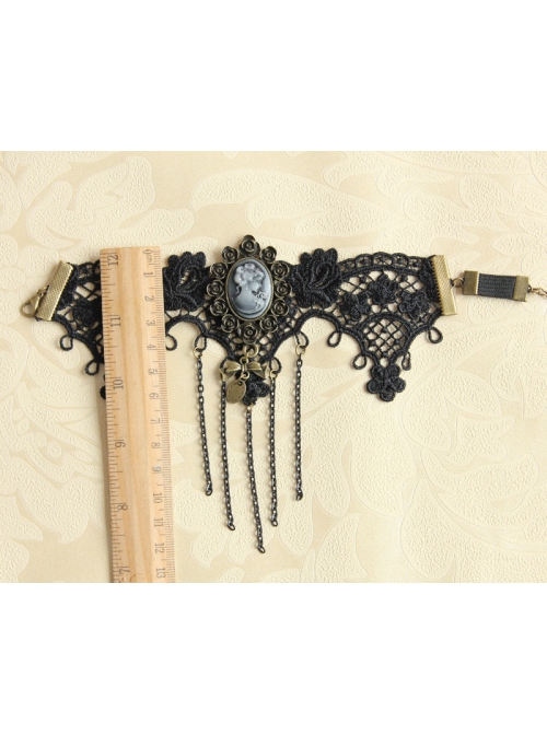 Gothic Fashion Retro Beauty Bowknot Black Lace Rose Tassel Wedding Dress Female Wide Armband