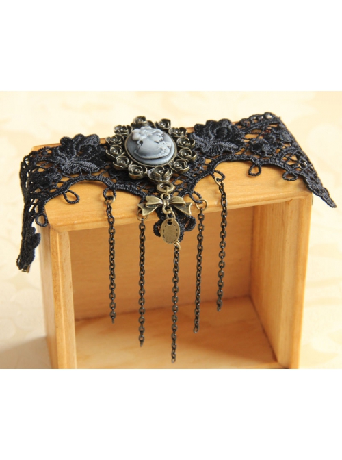 Gothic Fashion Retro Beauty Bowknot Black Lace Rose Tassel Wedding Dress Female Wide Armband