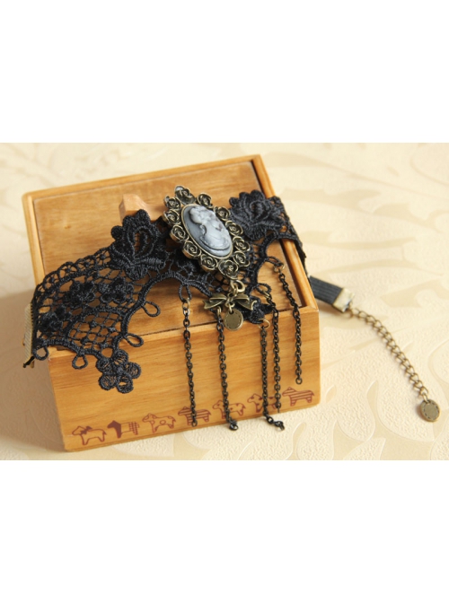 Gothic Fashion Retro Beauty Bowknot Black Lace Rose Tassel Wedding Dress Female Wide Armband