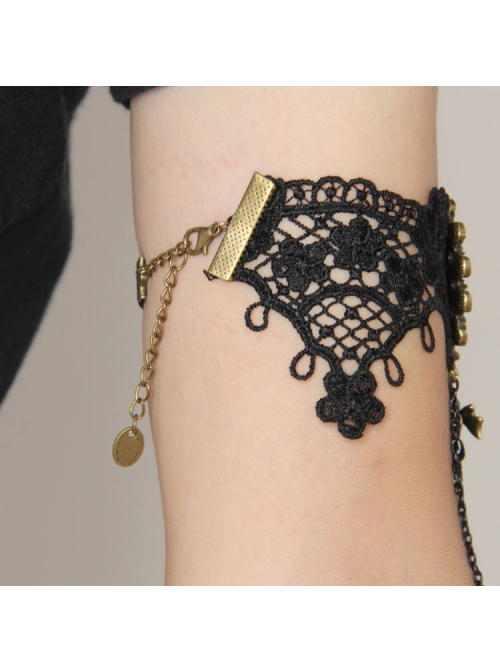 Gothic Fashion Retro Beauty Bowknot Black Lace Rose Tassel Wedding Dress Female Wide Armband