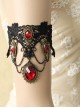 Goth Fashion Retro Bride Wedding Dress Ruby Black Lace Flower Tassel Female Armband