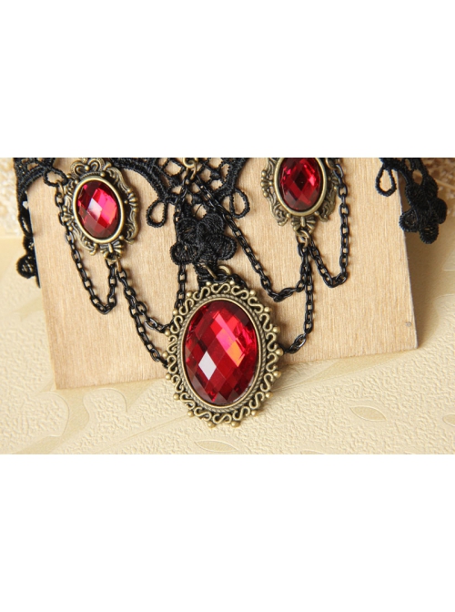Goth Fashion Retro Bride Wedding Dress Ruby Black Lace Flower Tassel Female Armband